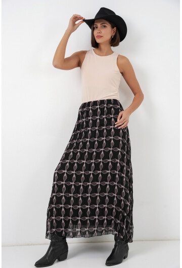 Kadın Desenli Astarlı Şifon Etek 8058