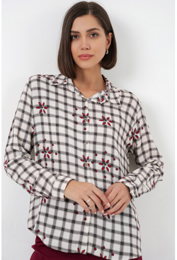 Kadın Desenli Oversize Viskon Gömlek 20371