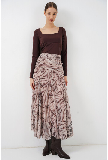 Kadın Desenli Şifon Etek 8057