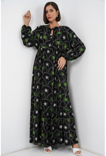 Kadın Desenli Tesettür Elbise 2594