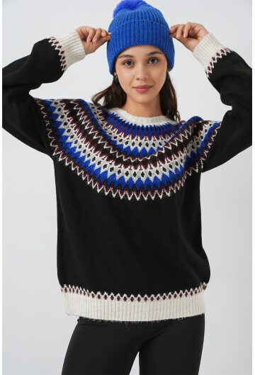 Kadın Desenli Triko Kazak 15932