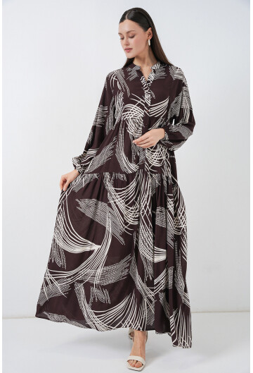 Kadın Desenli Uzun Tesettür Elbise 2585