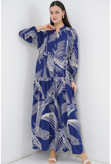 Kadın Desenli Uzun Tesettür Elbise 2585