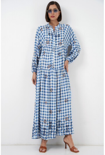 Kadın Desenli Uzun Tesettür Elbise 2585