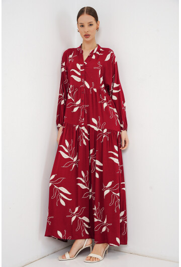 Kadın Desenli Uzun Tesettür Elbise 2585