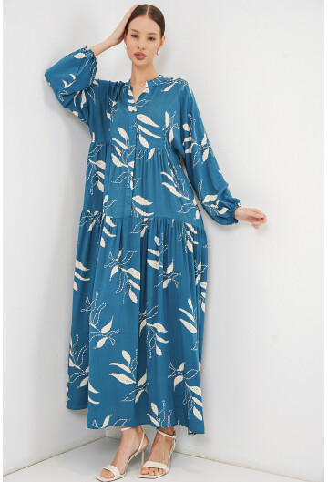 Kadın Desenli Uzun Tesettür Elbise 2585