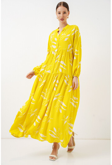 Kadın Desenli Uzun Tesettür Elbise 2585