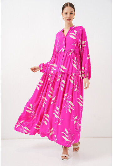 Kadın Desenli Uzun Tesettür Elbise 2585