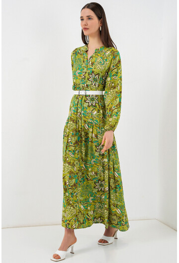 Kadın Desenli Uzun Tesettür Elbise 2585