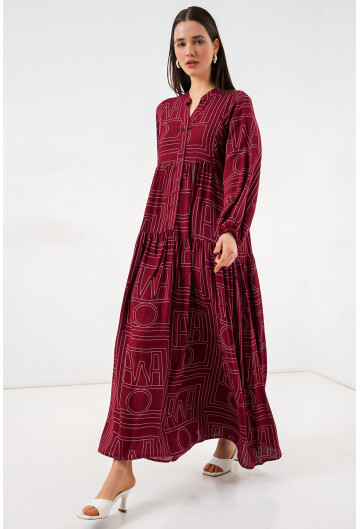 Kadın Desenli Uzun Tesettür Elbise 2585