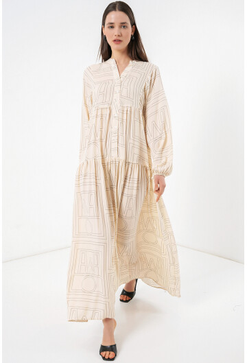 Kadın Desenli Uzun Tesettür Elbise 2585