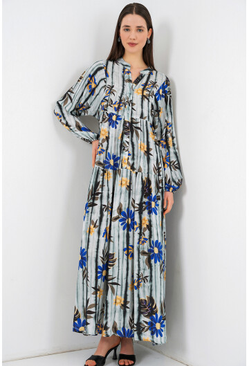 Kadın Desenli Uzun Tesettür Elbise 2585