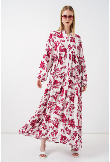 Kadın Desenli Uzun Tesettür Elbise 2585