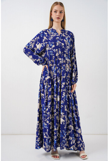 Kadın Desenli Uzun Tesettür Elbise 2585