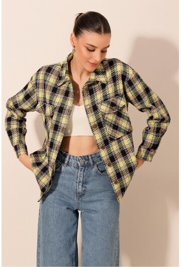 Kadın Ekose Desen Oversize Oduncu Gömlek 3854