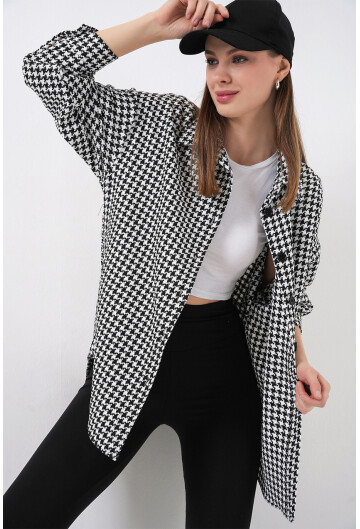 Kadın Ekose Desen Oversize Oduncu Gömlek 3854