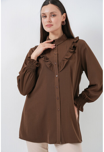 Kadın Fırfırlı Uzun Gömlek Tunik 5986