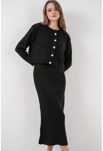 Kadın Hırka Elbise Triko İkili Takım 15960