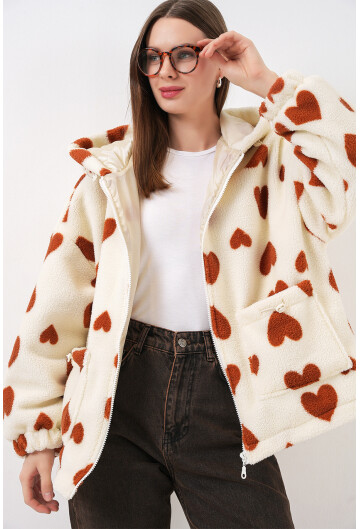 Kadın Kapüşonlu Peluş Ceket 5236