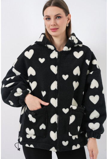 Kadın Kapüşonlu Peluş Ceket 5236