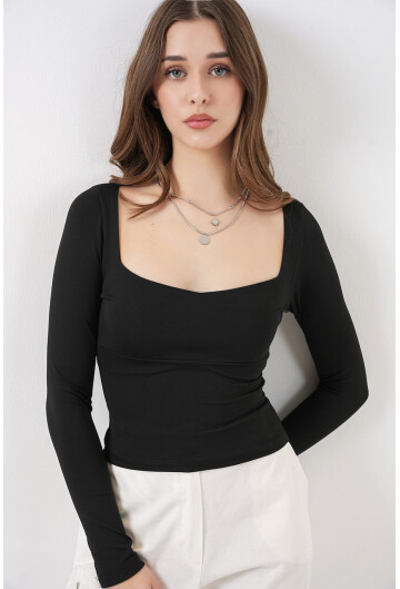 Kadın Kare Yaka Slim Fit Bluz 986