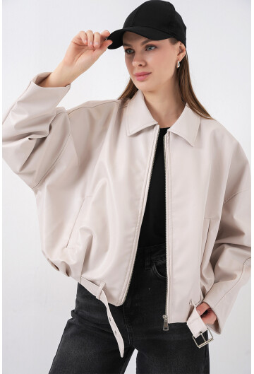 Kadın Kemer Detaylı Deri Ceket 1056