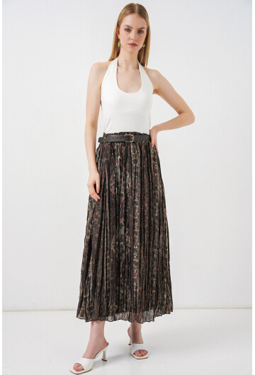 Kadın Kemerli Desenli Etek 8074
