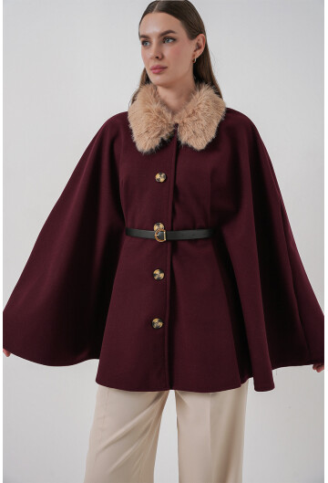 Kadın Kemerli Kaşe Panço 9165