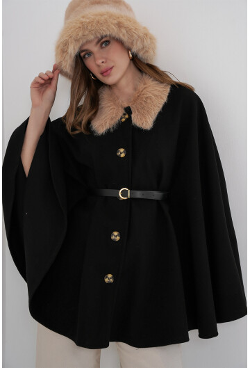 Kadın Kemerli Kaşe Panço 9165