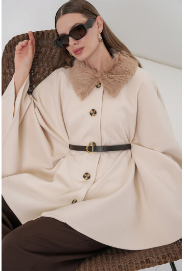 Kadın Kemerli Kaşe Panço 9165