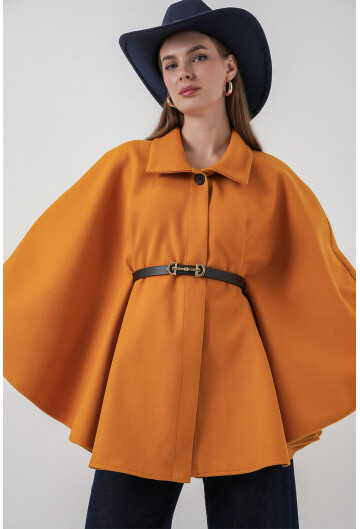 Kadın Kemerli Kaşe Panço 9170