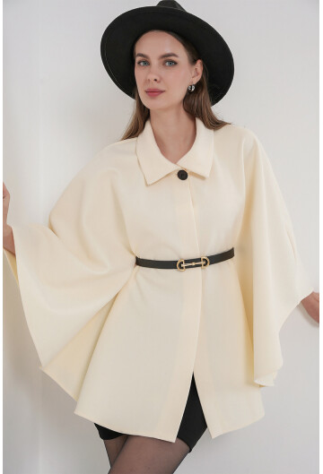 Kadın Kemerli Kaşe Panço 9170