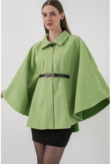 Kadın Kemerli Kaşe Panço 9170