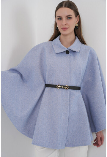 Kadın Kemerli Kaşe Panço 9170