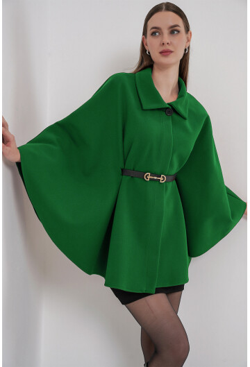 Kadın Kemerli Kaşe Panço 9170