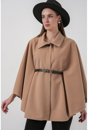 Kadın Kemerli Kaşe Panço 9170