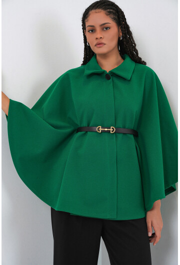 Kadın Kemerli Kaşe Panço 9170