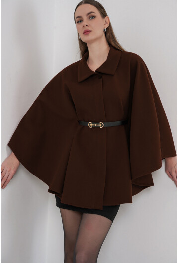 Kadın Kemerli Kaşe Panço 9170