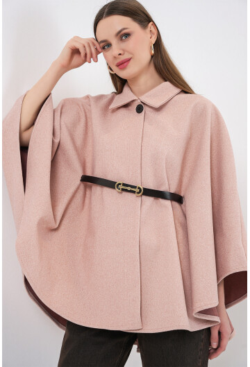 Kadın Kemerli Kaşe Panço 9170