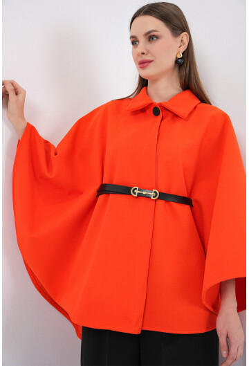 Kadın Kemerli Kaşe Panço 9170