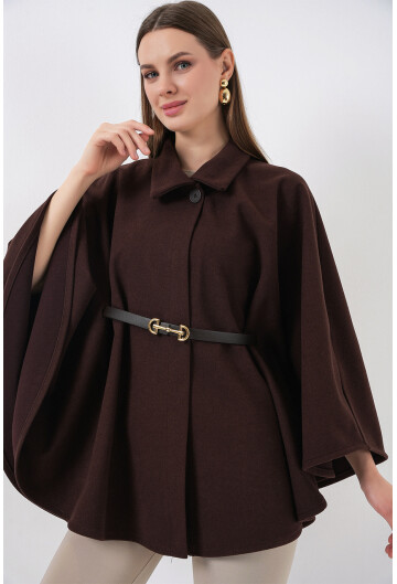 Kadın Kemerli Kaşe Panço 9170