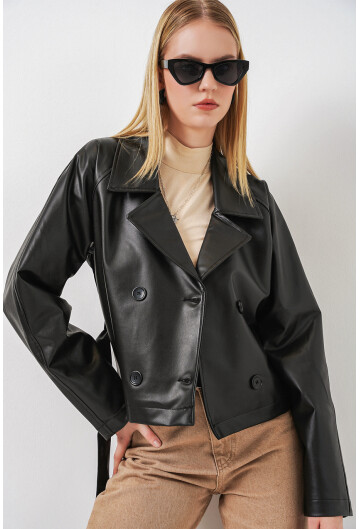 Kadin Kısa Suni Deri Ceket 1058
