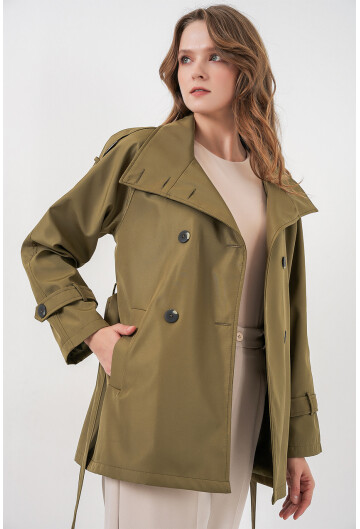 Kadın Kruvaze Yaka Kısa Trençkot 5980