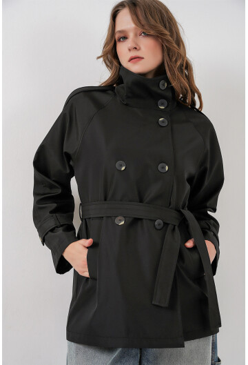 Kadın Kruvaze Yaka Kısa Trençkot 5980