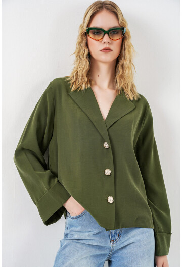 Kadın Kruvaze Yaka Oversize Ceket 0747