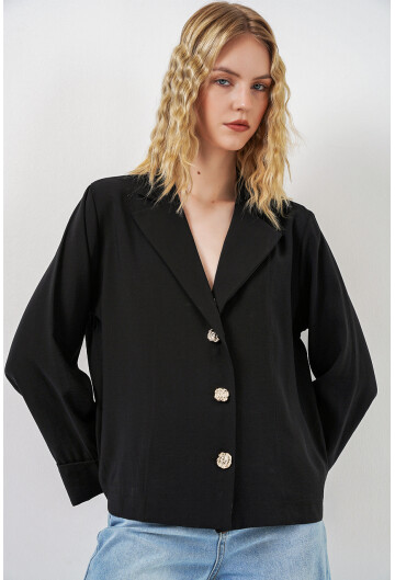 Kadın Kruvaze Yaka Oversize Ceket 0747
