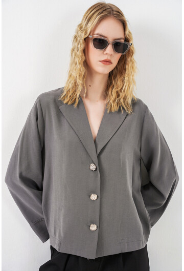 Kadın Kruvaze Yaka Oversize Ceket 0747