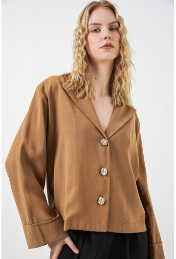 Kadın Kruvaze Yaka Oversize Ceket 0747