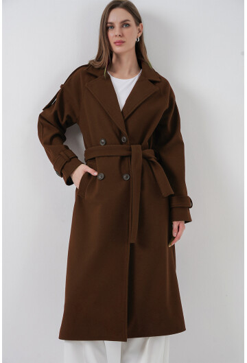 Kadın Kuşaklı Kaşe Kaban 9161