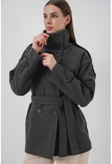 Kadın Kuşaklı Kaşe Kaban 9162